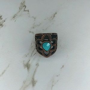 Copper Faux Tear Drop Turquoise Size 8 Chunky Ring